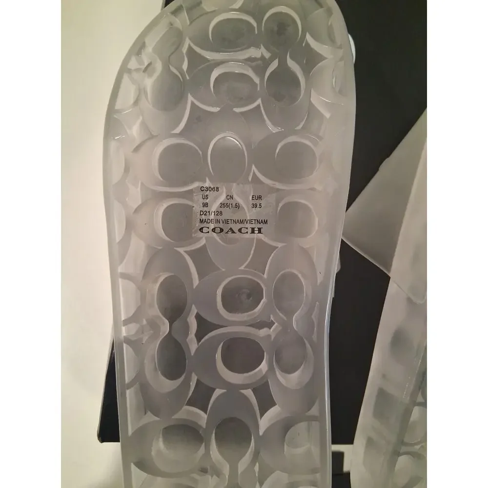 New Coach Ulyssa Rubber Slides Clear Transparent Monogram Sandals Women’s Size 9